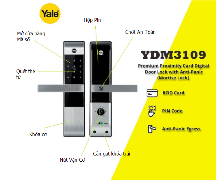 Khóa điện tử Yale YDM3109+ Màu bạc